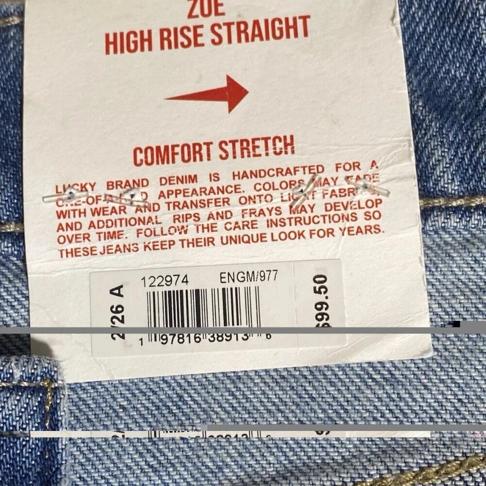Lucky Brand ZOE High Rise Straight Jeans 2 26 Medium Blue Raw Hem 26 X 26.5 NWT - Picture 2 of 14